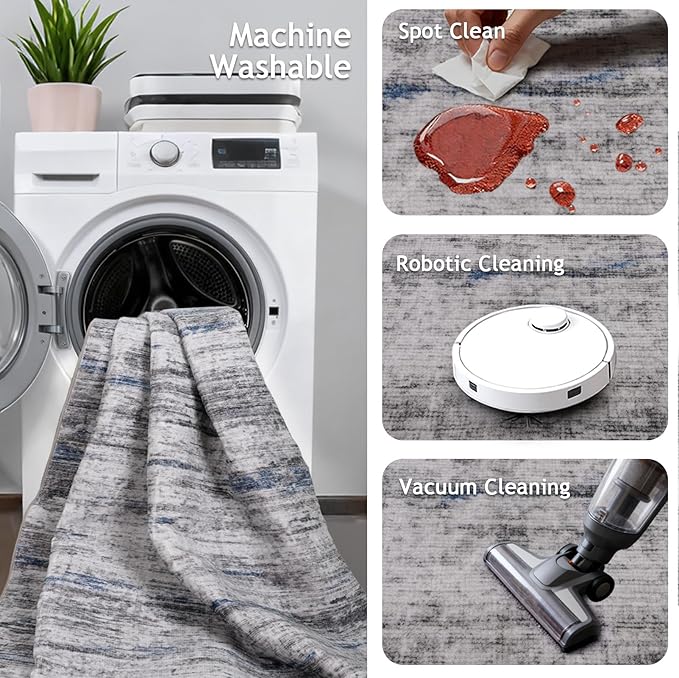 4x6 Rug - Stain Resistant Abstract Washable Rugs, Anti Slip Area Rugs for Living Room,Modern Low Pile Carpet with Rubber Backing Home Decor Small Area Rug