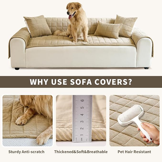 Couch Covers for Dogs Washable, Non Slip Couch Covers for Loveseat Sofa Pet Friendly, Soft Fuzzy Sofa Covers for Pet, Dog Couch Cover Furniture Protector(1PC,Light Brown,27.6"x94.5")