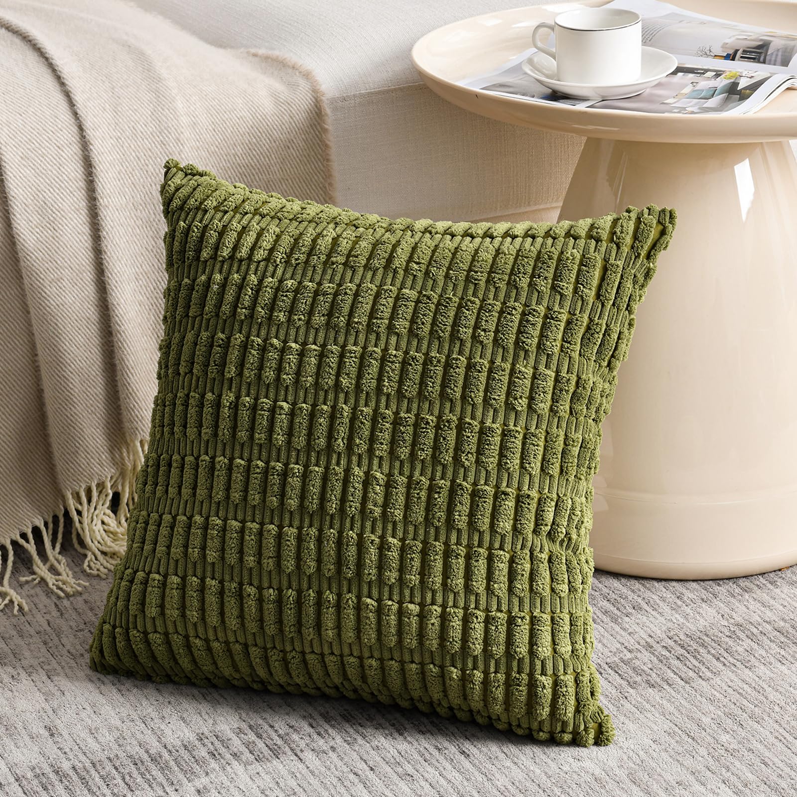 Fancy Homi 4 Packs Decorative Throw Pillow Covers for Living Room Couch Bed, Modern Farmhouse Boho Home Décor Accent Cushion Case, 20" x 20", Moss Green