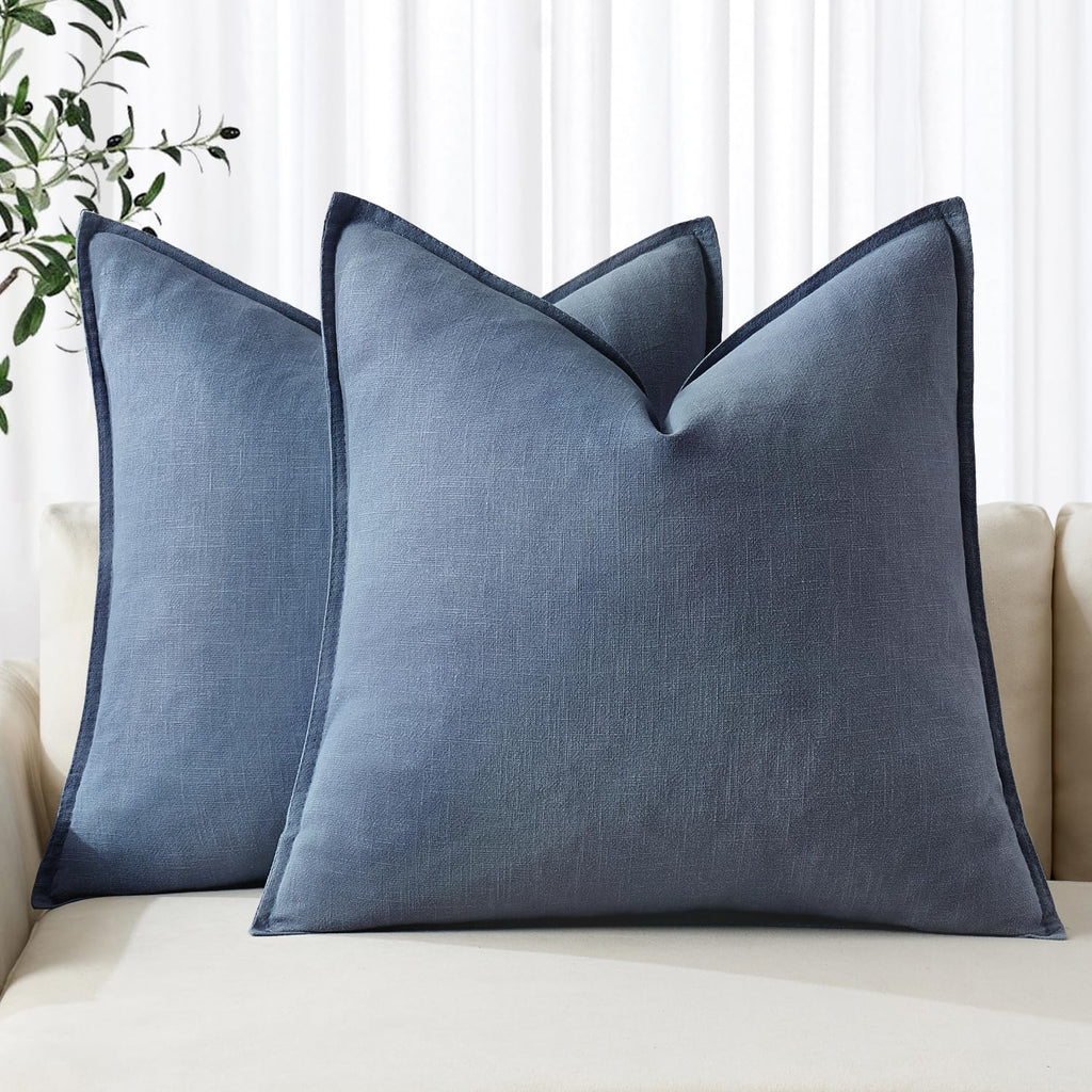 MIULEE Decorative Linen Euro Sham Pillow Covers 26x26 Inch Blue Ashes