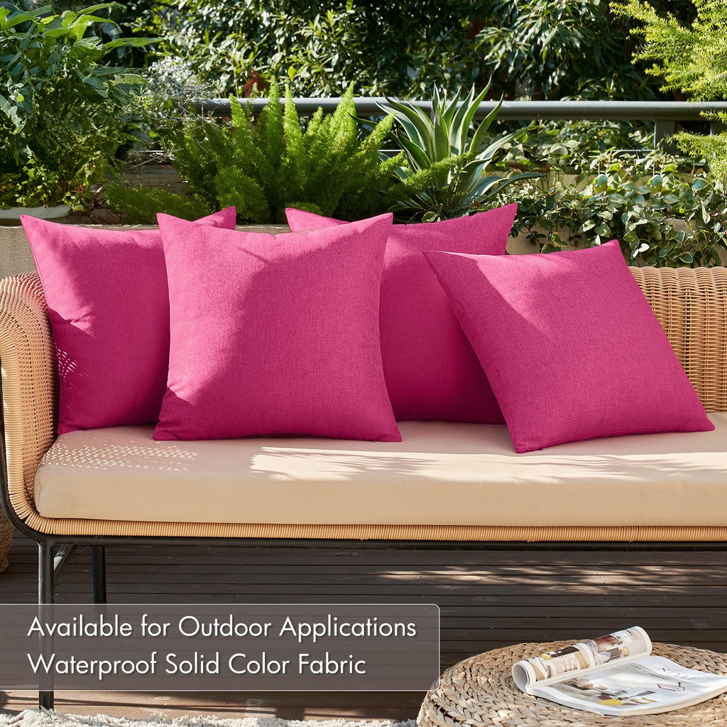 MIULEE Pack of 4 Decorative Outdoor Throw Pillow Covers Linen Waterproof Pillow Covers Farmhouse Cushion Cases for Patio Garden Tent Balcony Couch Sofa 16x16 inch Hot Pink
