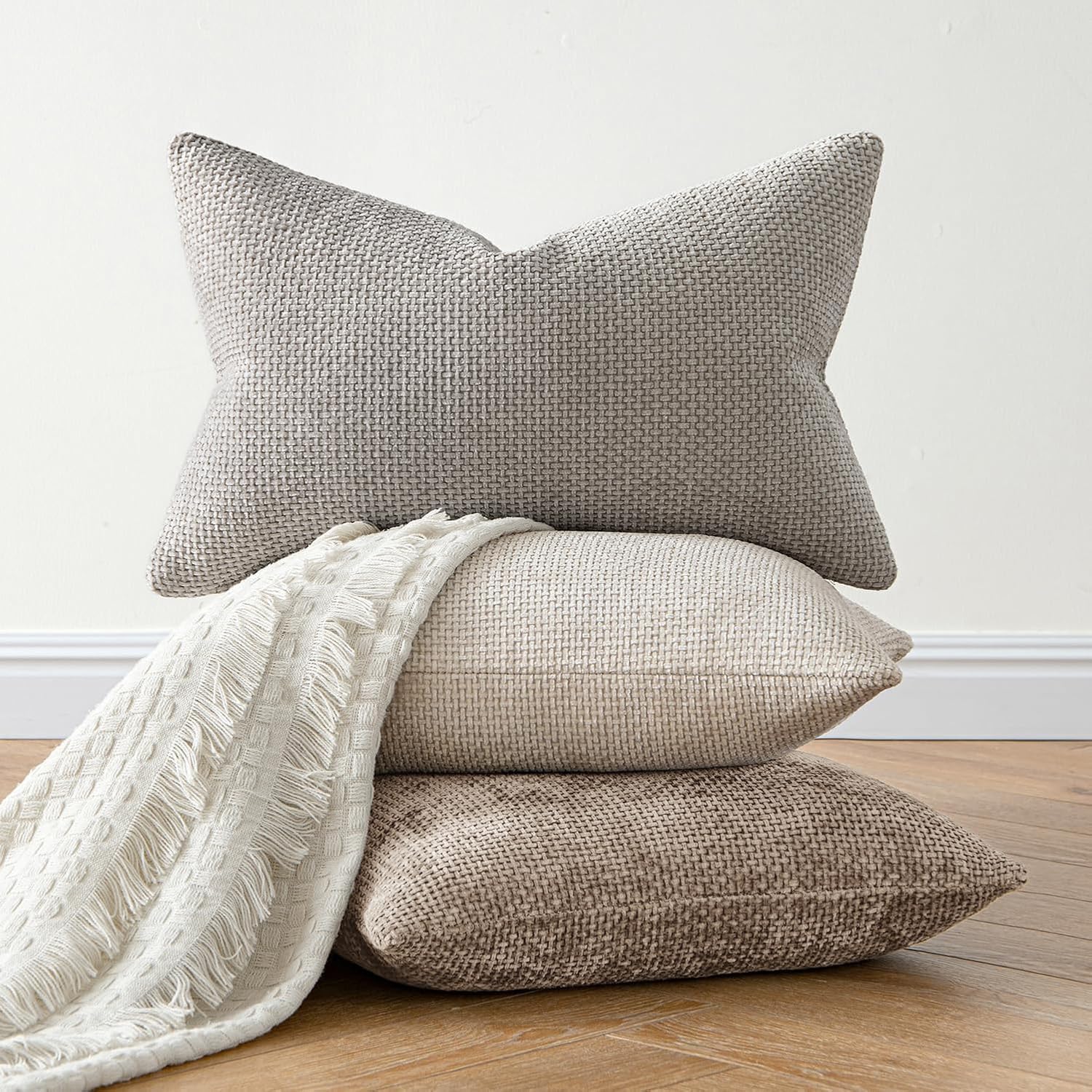 MIULEE Decorative Couch Throw Pillow Covers 18x18 Inch Light Khaki 2 Pack