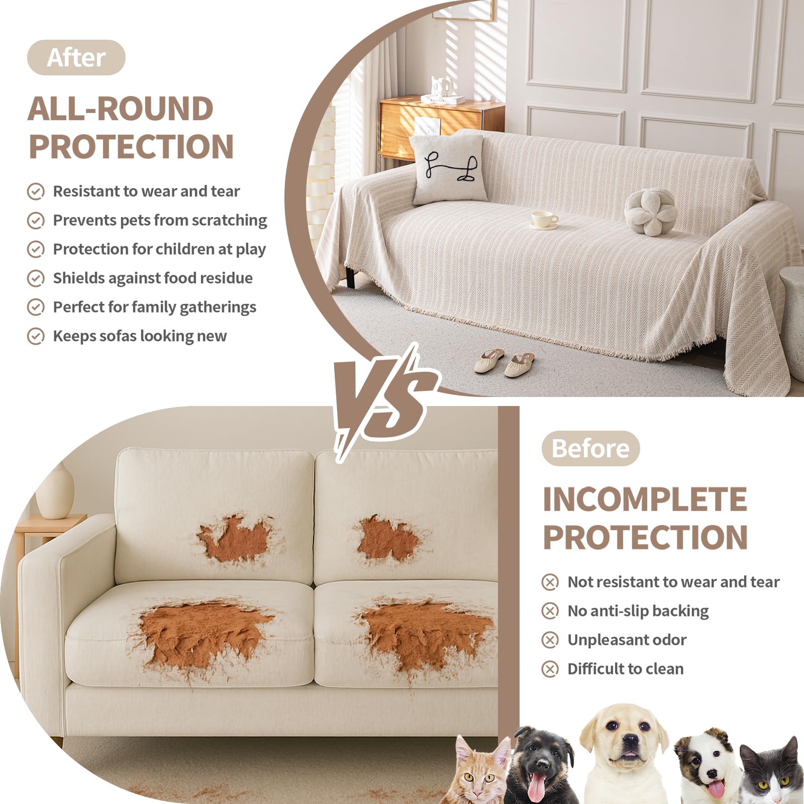 KaviKon Couch Cover for Sofa, Boho Sofa Covers Washable 3 Cushion for Dogs