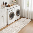 Madane Rug Runner for Hallways 2.5x8, Washable Kitchen Runner Rugs with Non Slip Backing, Soft Floral Print 2'6''x8 Carpet Runners for Laundry Room, Bedroom, Brown/Ivory