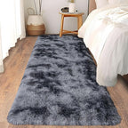 Ultra Soft Runner Rugs for Bedroom Hallways with Upgraded Non-Slip Rubber Backing & Thick Memory Sponge, 2 Packs 2x6 Feet Fluffy Shag Throw Area Rug for Bedside Dorm Tie-dye Dark Grey