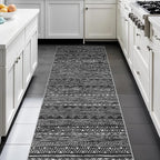 Ksrau 2x5 Hallway Runner Rug - Moroccan Non Slip Long Rug for Entryway Soft Low-Pile Washable Neutral Rugs for Kitchen Small Waterproof Indoor Floor Carpet for Bedroom Bathroom Laundry 2x5 Black
