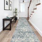 2'6"x14' Washable Hallway Runner Rug - Non Slip Kitchen Runner Rugs with Rubber Backing Vintage Low-Pile Carpet Runners for Entryway Dining Room Laundry Room Home Decor (Blue)