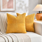 Fancy Homi 2 Packs Gold Yellow Decorative Throw Pillow Covers 22x22 Inch for Living Room Couch Bed Sofa, Farmhouse Boho Home Decor, Soft Corss Corduroy Patchwork Accent Square Cushion Case 55x55 cm