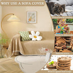 HANDONTIME Khaki Loveseat Covers Couch Cover for Dogs Cats Solid Sofa Covers for 3 Cushion Couch Machine Washable Couch Covers for Sectional Sofa L Shape Chenille Sofa Slipcover Soft, 71" X134"