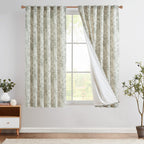 jinchan Green Floral Linen Light Filtering Curtains for Living Room 63 Inches Long