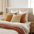 MIULEE Soft Decorative Chenille Fall Pillow Covers Beige Orange Teal 18x18