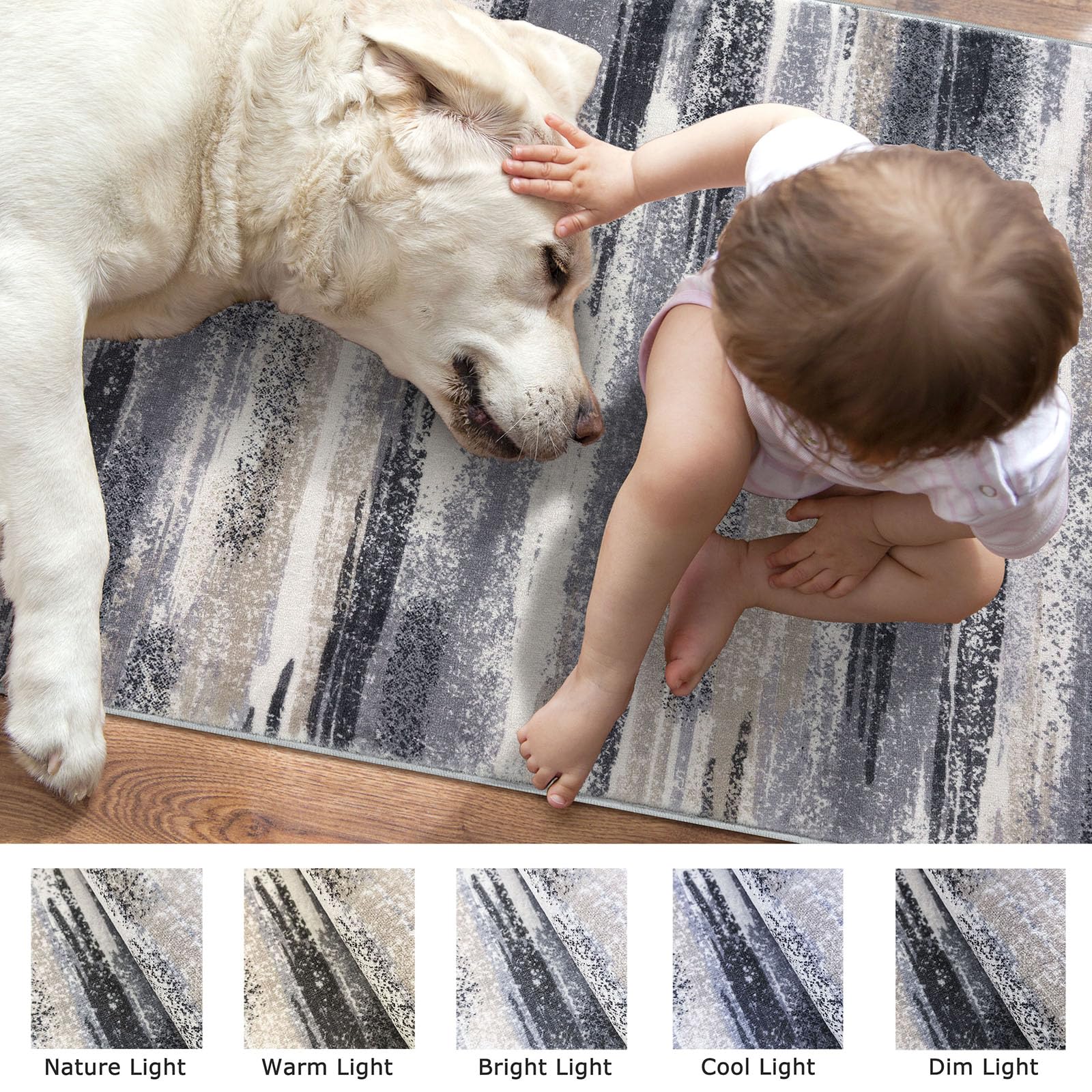 Lansny Modern Abstract Runner Rug 2.6x10, Grey Black Multi Washable Long Kitchen Runner Non-Slip Soft Hallway Rug Runner Thin Print Faux Wool Carpet for Entryway Bedroom Laundry Room Indoor Home Decor