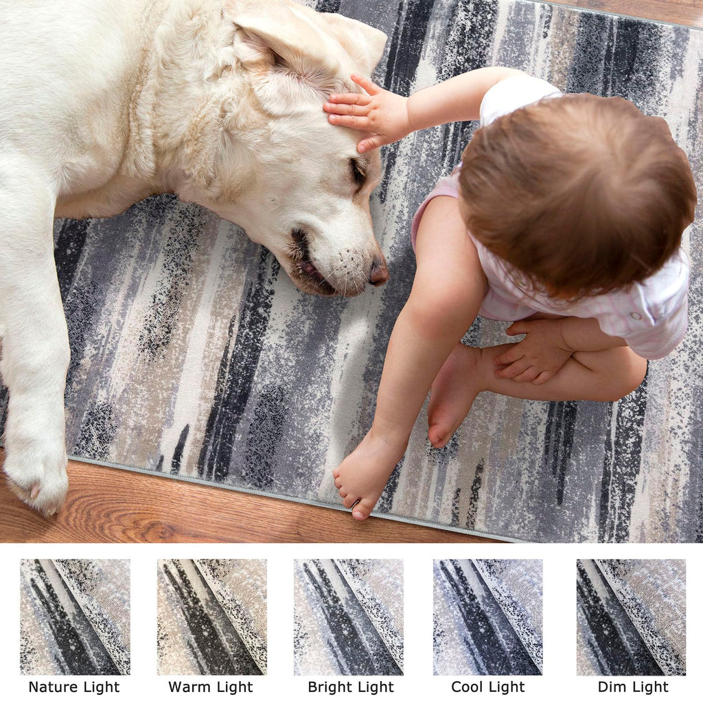 Lansny Modern Abstract Runner Rug 3x10, Grey Black Multi Washable Kitchen Runner Non-Slip Soft Hallway Rug Runner Thin Print Faux Wool Carpet for Entryway Bedroom Laundry Room Indoor Home Office Decor