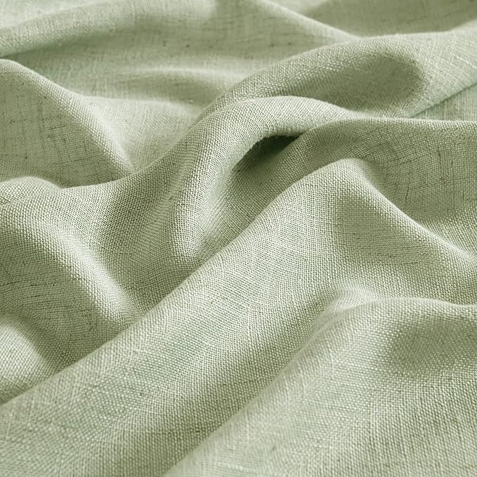 MIULEE Sage Green Short Linen Curtains 45 Inch Length 2 Panels for Kitchen Bedroom Bathroom, Soft Thick Linen Textured Basement Window Drapes Semi Sheer Light Filtering Back Tab Burlap Look Decor