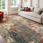 RELEANY Washable 6'x9' Abstract Area Rug for Living Room Rustic Brown