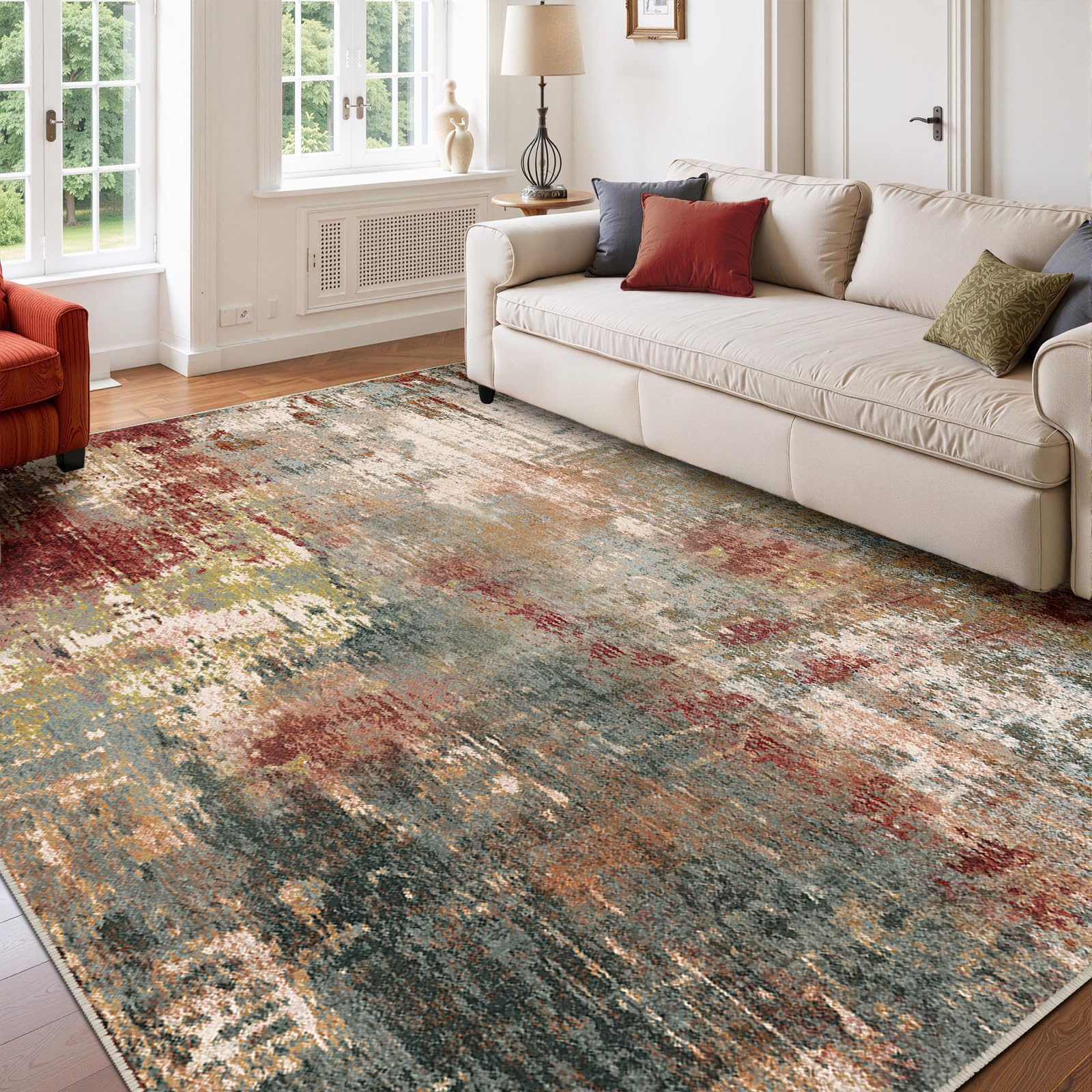 RELEANY Washable 6'x9' Abstract Area Rug for Living Room Rustic Brown