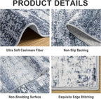 Area Rugs Living Room Rug - 4x6 Washable Modern Abstract Soft Neutral Non-Slip Carpet Large Indoor Floor Thin Carpets for Bedroom Dining Room Farmhouse Nursery Home Office Grey Blue