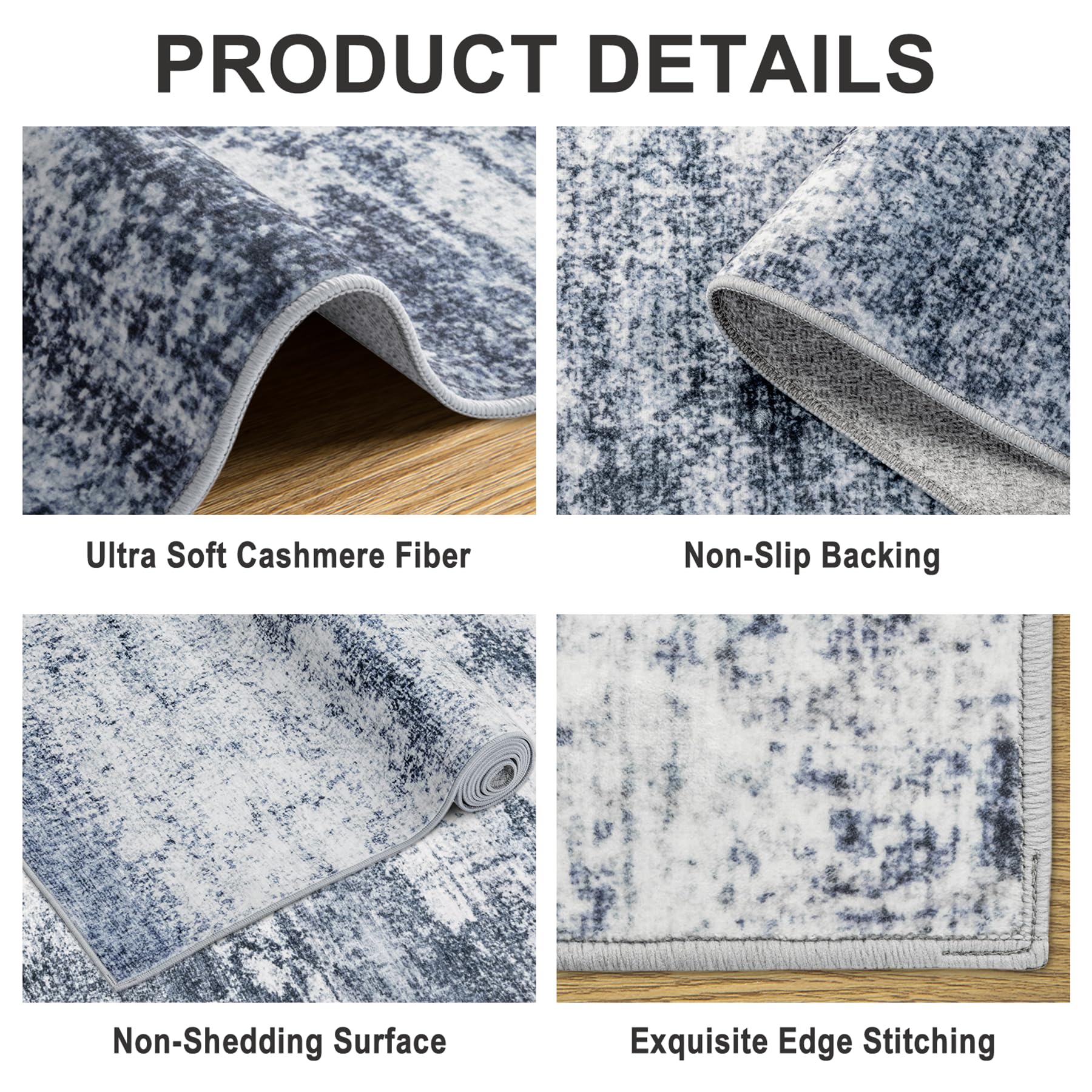 PLHXFR 8x10 Area Rug Living Room: Abstract Washable Carpet Grey Blue
