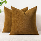 MIULEE Soft Chenille Throw Pillow Covers Mustard 18x18 Inch Pack of 2