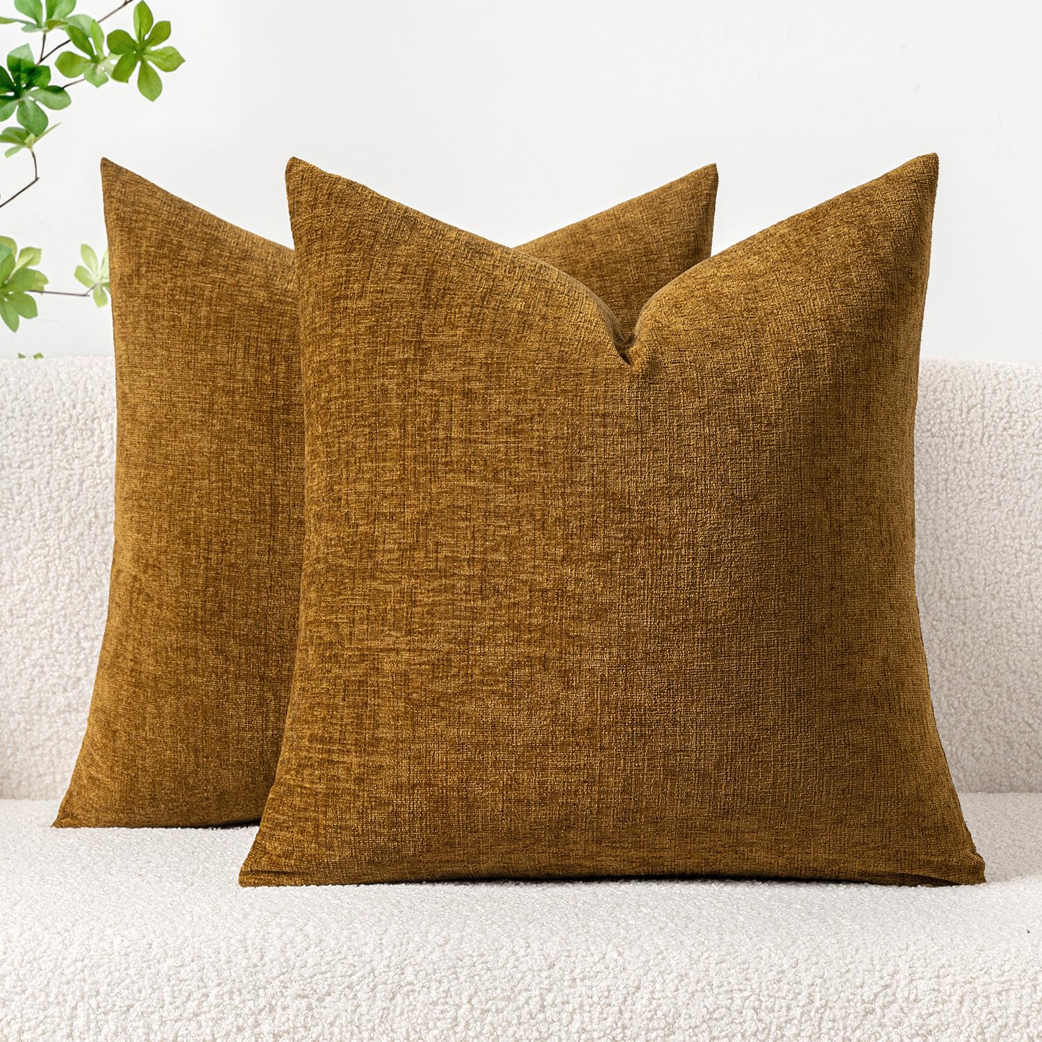 MIULEE Soft Chenille Throw Pillow Covers Mustard 18x18 Inch Pack of 2