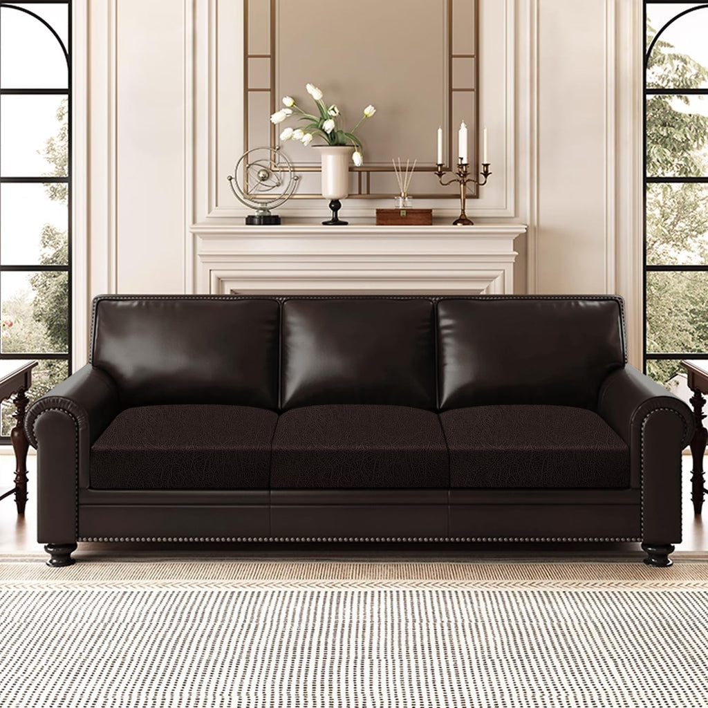 ANARACHON Leather Look Couch Cushion Covers Sofa Seat Slipcovers Sets Couches Furniture Protector for Sectional Armchair Loveseat Pets Kids Stretch Spandex Fabric (3 Cushion Sofa, Chocolate)