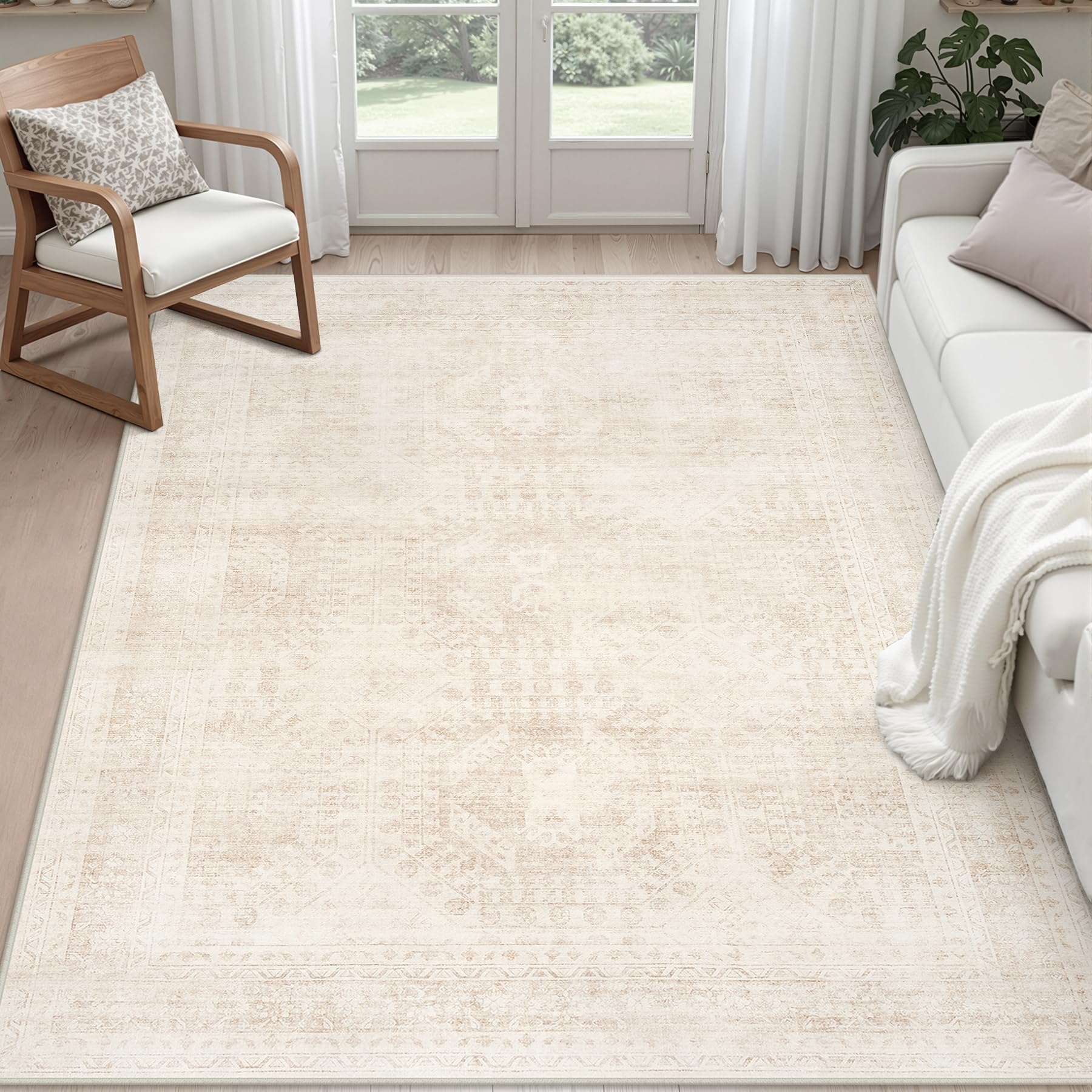 Luxturiy 5x7 Area Rugs Living Room: Bedroom Neutral Washable Carpet Beige