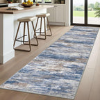 KOZYFLY 3x10 Ft Rug Modern Ombre Runner Rug for Hallway, Washable Kitchen Rugs Non-Slip Soft Striped Entryway Rug, Print Blue Rust Abstract Carpet for Laundry Nursery