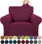 KEKUOU Stretch Single Sofa Slipcover 1 Piece Couch Sofa Cover (31"-55") Furniture Protector 1 Seater Sofa with Elastic Bottom for Kids,Pet.Jacquard Small Checked Pattern Fabric(Small,Wine)