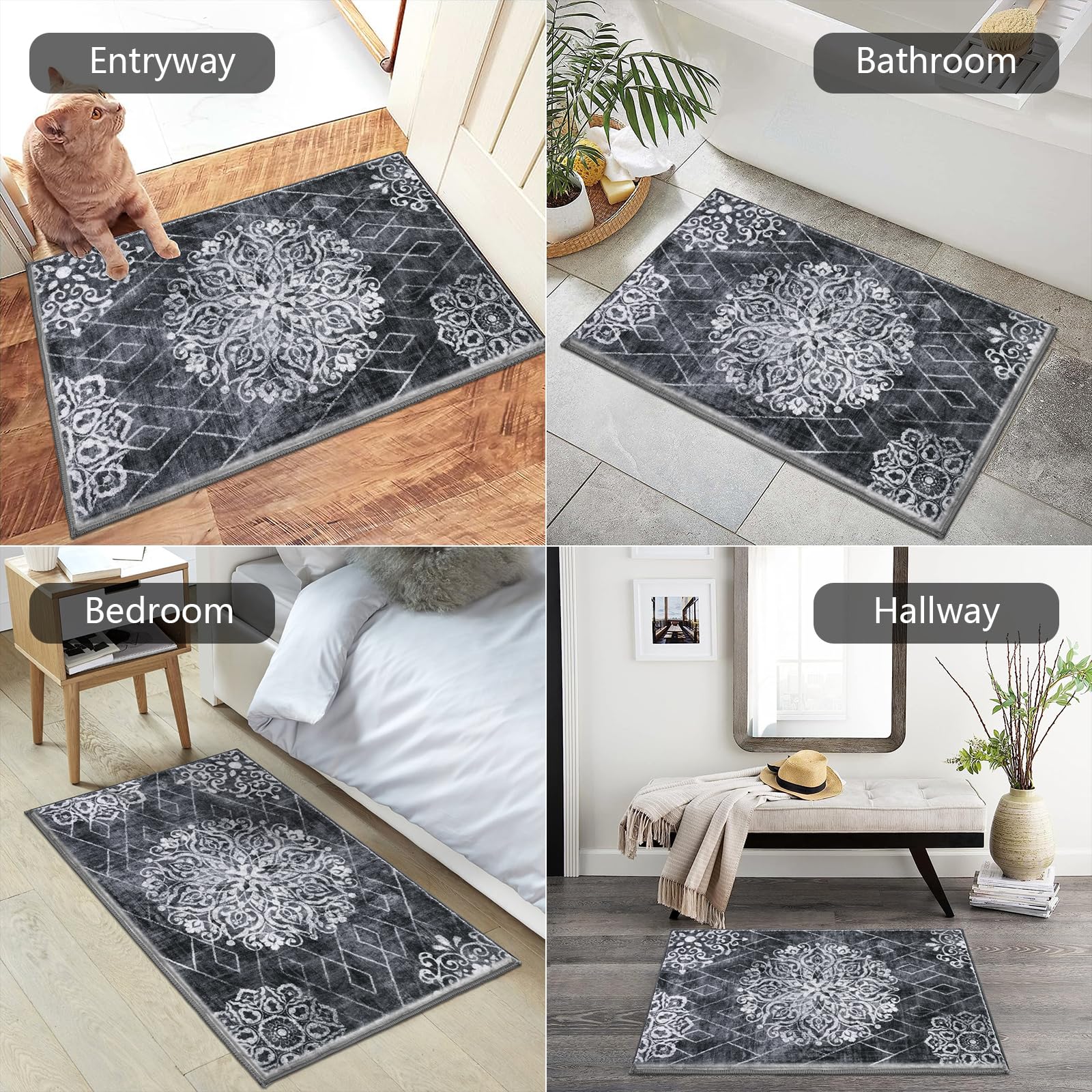 HEBE Indoor Door Mat 2'x3', Washable Welcome Mat for Front Door Entrance