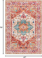 Yamaziot Washable Area Rug, 4x6 Non-Slip Boho Vintage Living Room Bedroom Rug with Rubber Backing, Low Pile Faux Wool Soft Distressed Rug Floor Carpet for Living Room, Laundry, Kids Playroom (Pink)