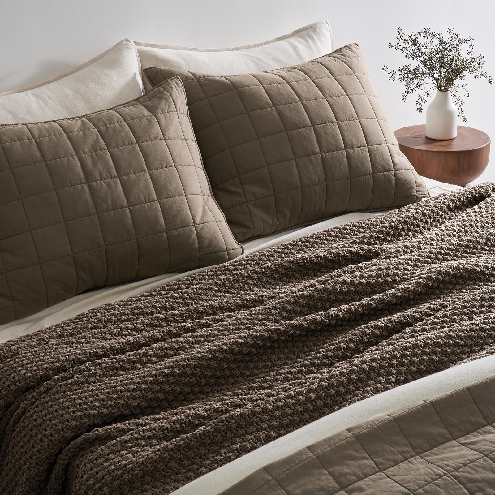 EVERGRACEHOME Chunky Chenille Knit Throw Blanket, 90 x 90, Mocha Brown