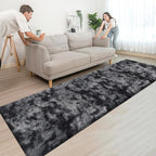 Tie-Dyed Runner Rug for Bedroom Black Grey 3x10ft Fluffy Area Rug Bedside Runner Rug for Kids Room Boys Teens Nursery Baby Living Room Dorm Home Decor Carpets