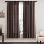 Nanspring Coffee Linen Curtains for Living Room Back Tab Light Filtering Privacy Semi Sheer Drapes Modern Farmhouse Decor Linen Textured Gauze Curtain for Bathroom Bedroom 2 Panels Set 52x72
