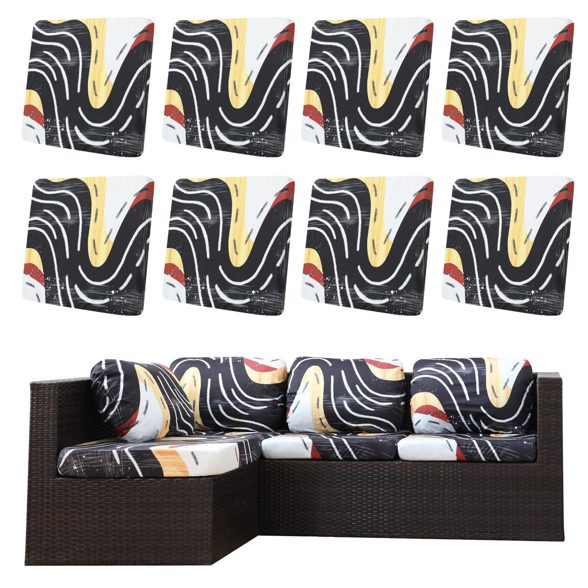DREAHOTEXTIL 8Pcs Outdoor Cushion Covers, Elastic Patio Cushion Covers
