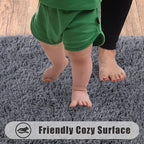 Ultra Soft Runner Rugs for Bedroom Hallways with Upgraded Non-Slip Rubber Backing & Thick Memory Sponge, 2 Packs 2x6 Feet Fluffy Shag Throw Area Rug for Bedside Dorm Dark Grey