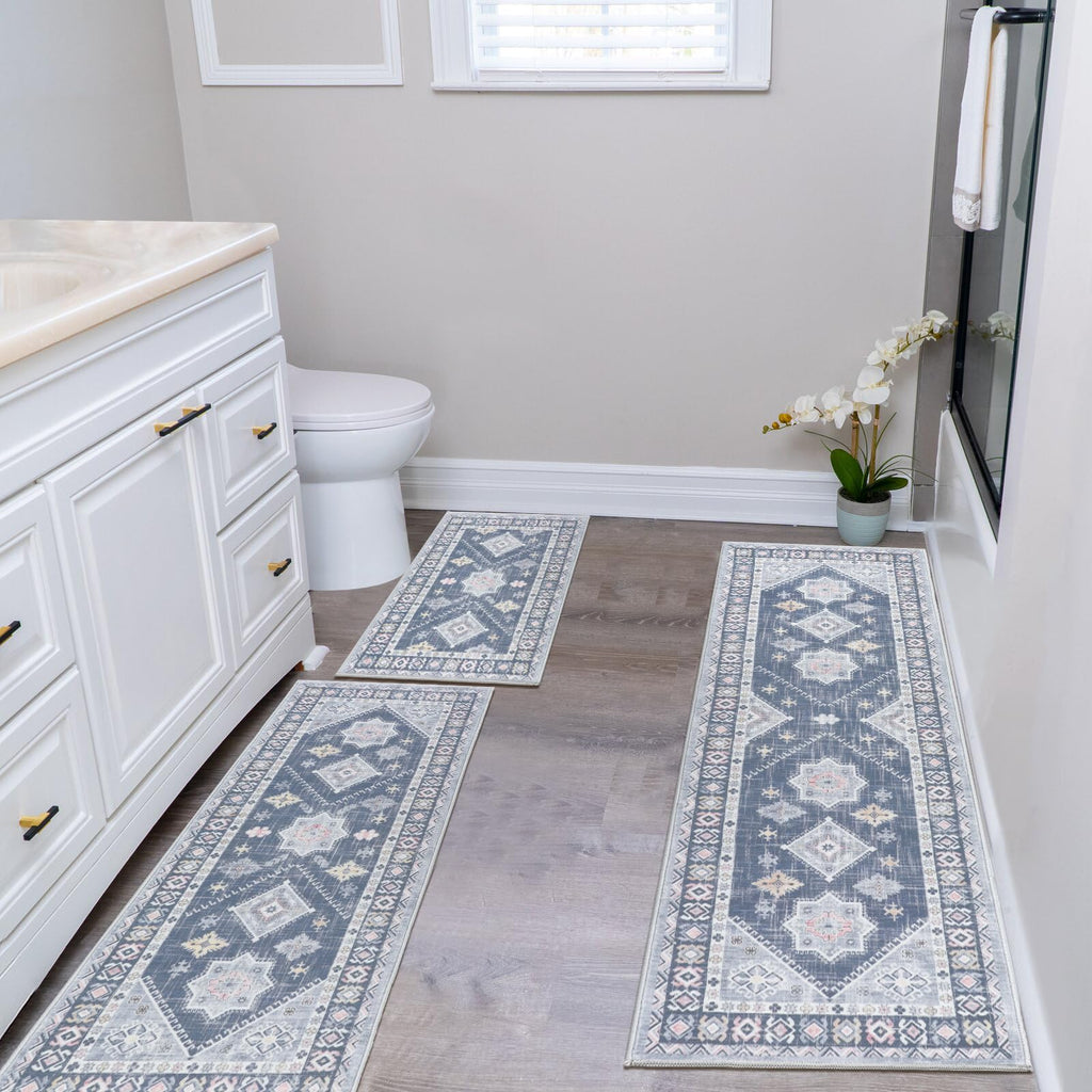 HEBE Boho Kitchen Rugs Set of 3, Non Slip Washable Kitchen Mats for Floor