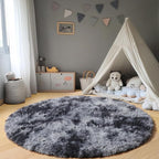 ONASAR Tie-Dyed Dark Grey Round Area Rug 4ft, Ultra Soft Bedroom Circle Rugs for Kids Girls Boys Teen, Fluffy Plush Shaggy Carpet Floor Mats for Nursery Dorm Living Room Office Home Decor