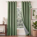 NICETOWN 100% Absolutely Blackout Linen Curtains for Bedroom Living Room, Dark Green, 52" Wide, 2 Pieces, Privacy Thermal Insulated Window Drapes 84" Long for Home Theater Enthusiasts or Gamers