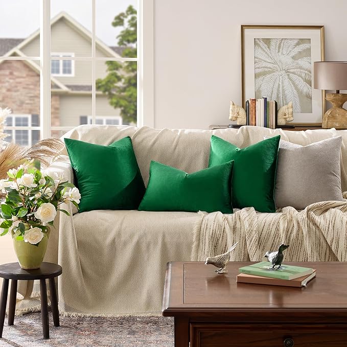 GIGIZAZA Green Velvet Pillow Covers 20x20 Decorative Pillows Pack of 2