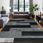LIANLAM 9x12 Washable Area Rugs for Living Room and Bedroom, Vintage Checkered Pattern Non-Slip Carpet, Stain Resistant Low Pile Soft Rug for Dining Room,Office,Nursery,Kids Room(9x12,Gray)