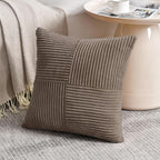 Fancy Homi Set of 2, Light Brown Patchwork Corduroy Decorative Soft Striped Modern Accent Cushion Case Farmhouse Boho Neutral Throw Pillow Covers for Chair Couch Bed Sofa Living Room 18x18 Inch