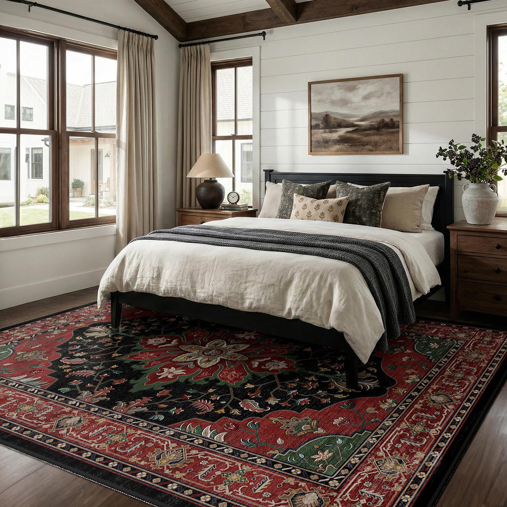 RELEANY Washable Area Rug, Large 9'x12', Red/Black