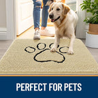 OLANLY Dog Door Mat for Muddy Paws 36x24, Paw Print Design, Absorbs Moisture and Dirt, Absorbent Non-Slip Washable Doormat, Quick Dry Chenille Mud Mat for Dogs, Entry Indoor Entryway Carpet, Sand