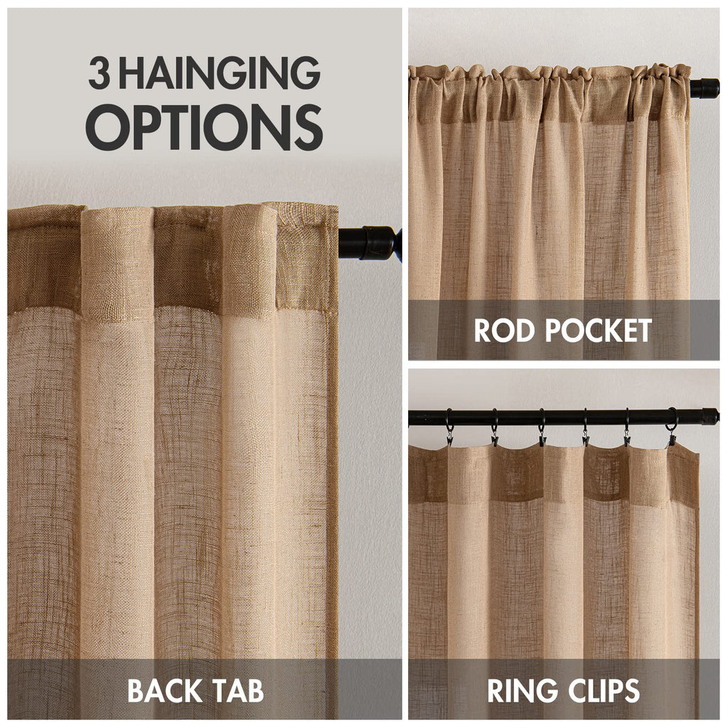 MIULEE Brown Linen Curtains 37x72 Inch Length 2 Panels