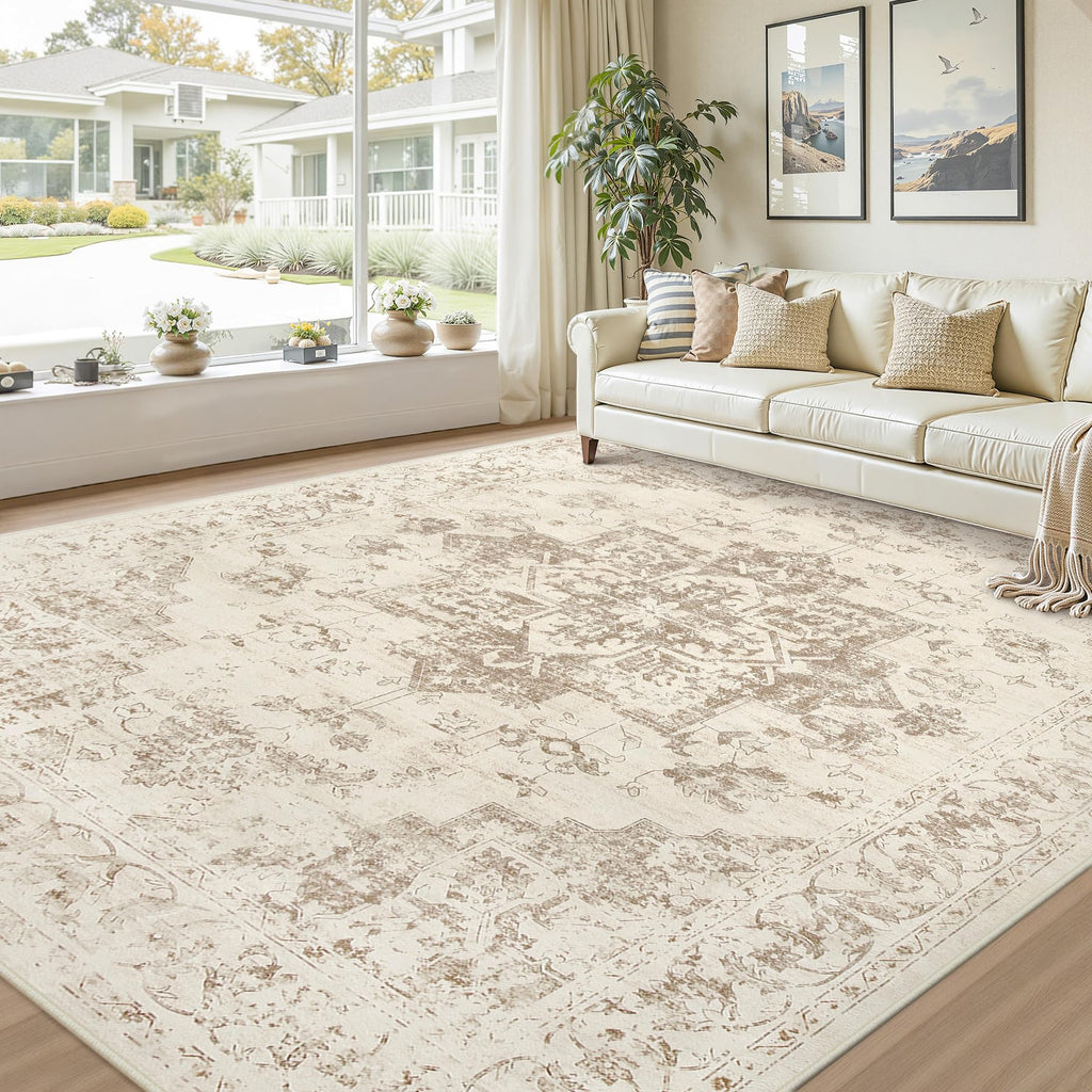 Luxturiy Area Rugs 9x12 Living Room: Bedroom Washable Carpet Beige/Ivory