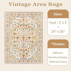 SERISSA Boho Rugs for Entryway, 2x3 Light Yellow Entryway Rug Non-Slip Washable Small Area Rug, Ultra Soft Vintage Low-Pile Indoor Door Mat Floor Carpet for Entrance Bedroom Kitchen Bathroom