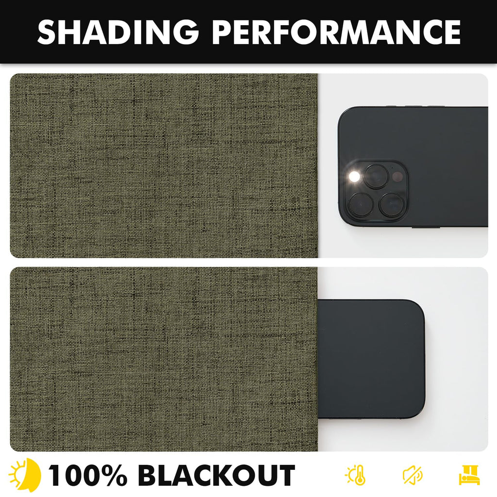 MIULEE 100% Blackout Linen Curtains 42 x 84 Inch Light Olive Green 2 Panels