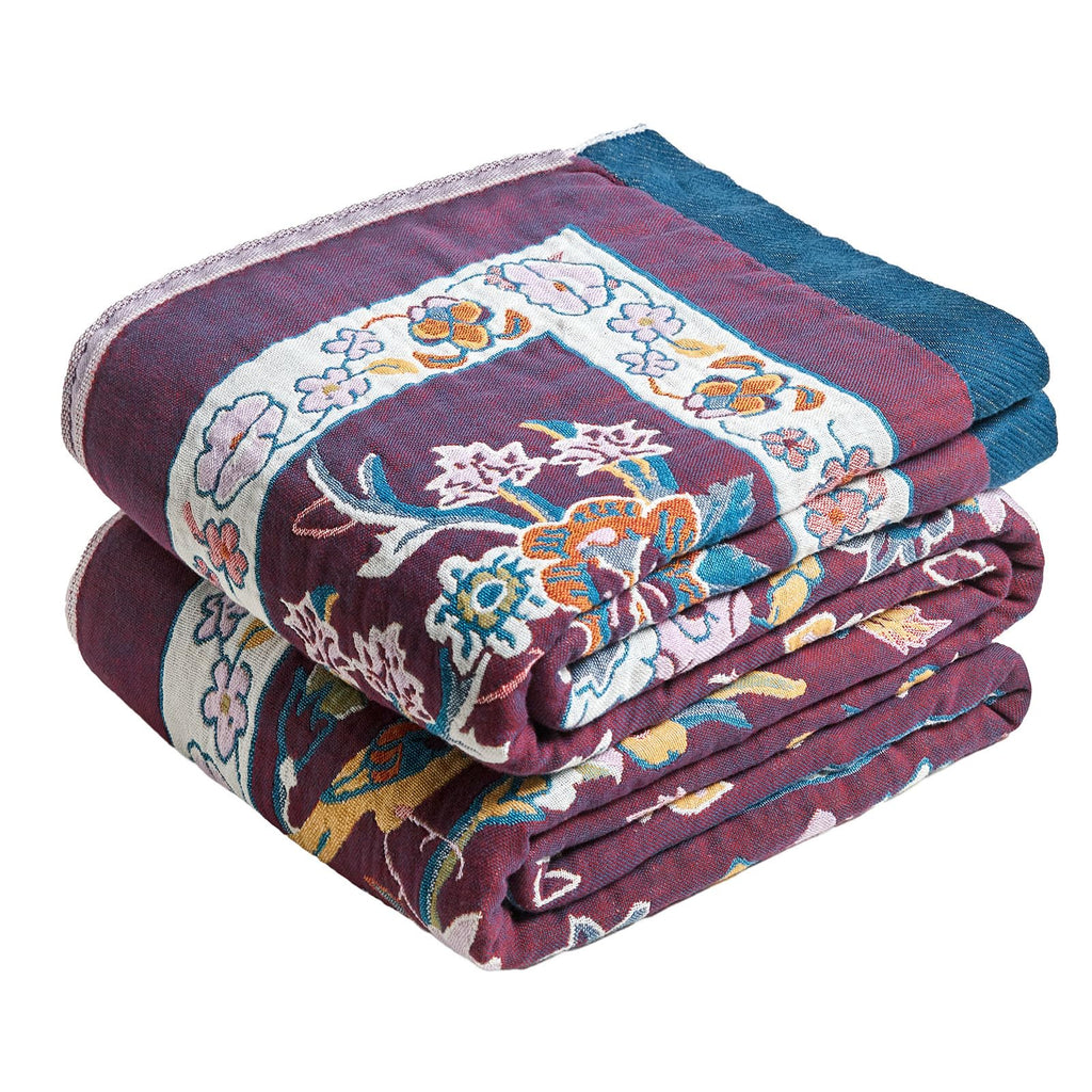 MSGKV Boho Throw Blanket 50"x60" Cotton Throw for Couch Sofa, Floral Quilt