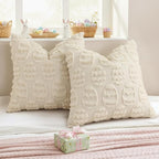 decorUhome Easter Beige Egg Pillow Covers 20x20 Inch Set of 2, Soft Plush Faux Wool Jacquard Cushion Covers, Farmhouse Neutral Fuzzy Spring Easter Holiday Decor for Couch Sofa Bed