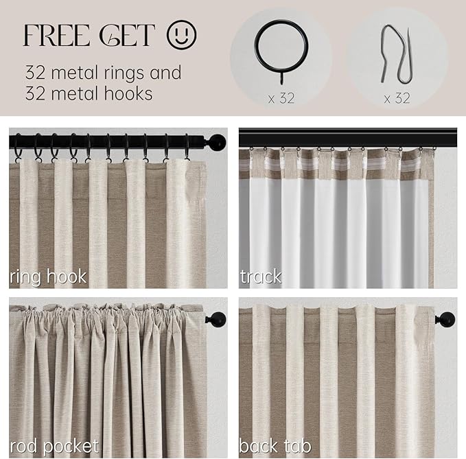 Topfinel Custom Drapery 92 Inch Long Blackout 2 Panels Neutral Linen Blackout Curtains, Sun Blocking Tab Top Curtains Room Divider, Internet Famous Textured Linen Curtains 52" X 92"